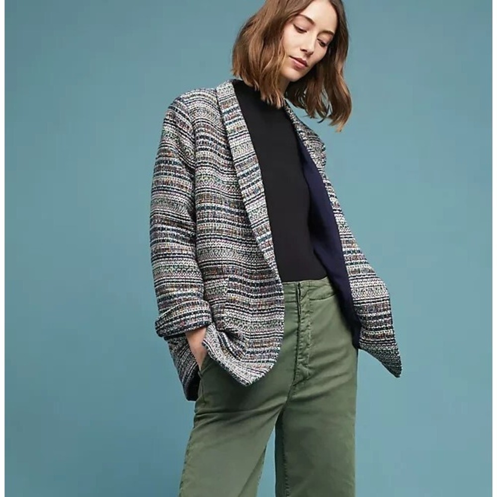 Anthropologie Harlyn Brooklyn Blazer Womens Large Multi Tweed Oversized NWT $148